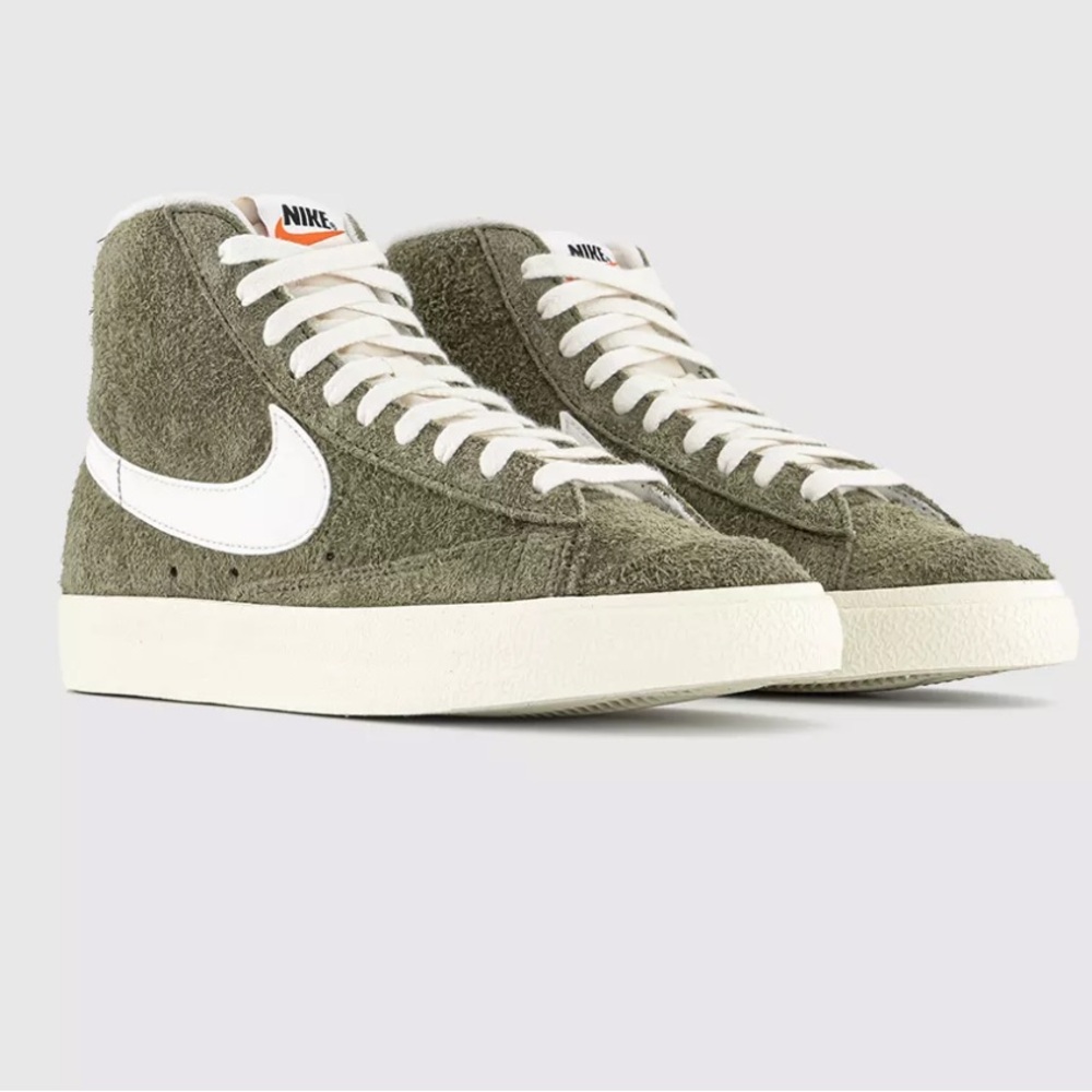 Nike Blazer Olive Mid-Top 77 Suede Sneakers with White Swoosh